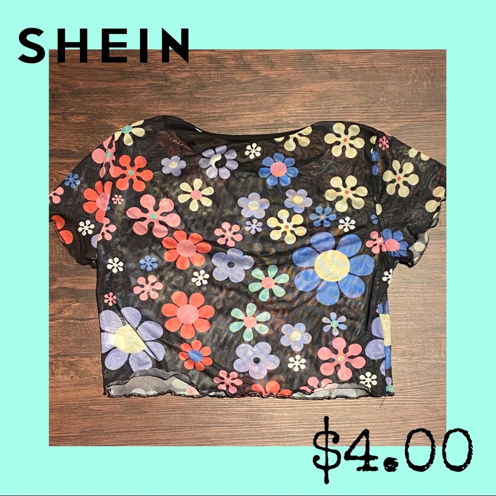 SHEIN Floral Mesh Crop Top